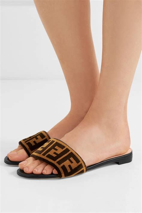 fendi logo slides velvet|farfetch fendi sandals.